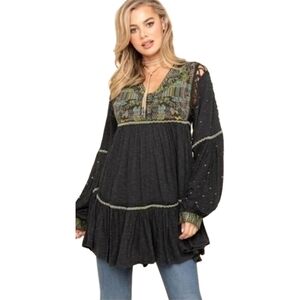 Free People‎ Much Love Tunic Mini Dress Green Large Boho Oversized Sz L